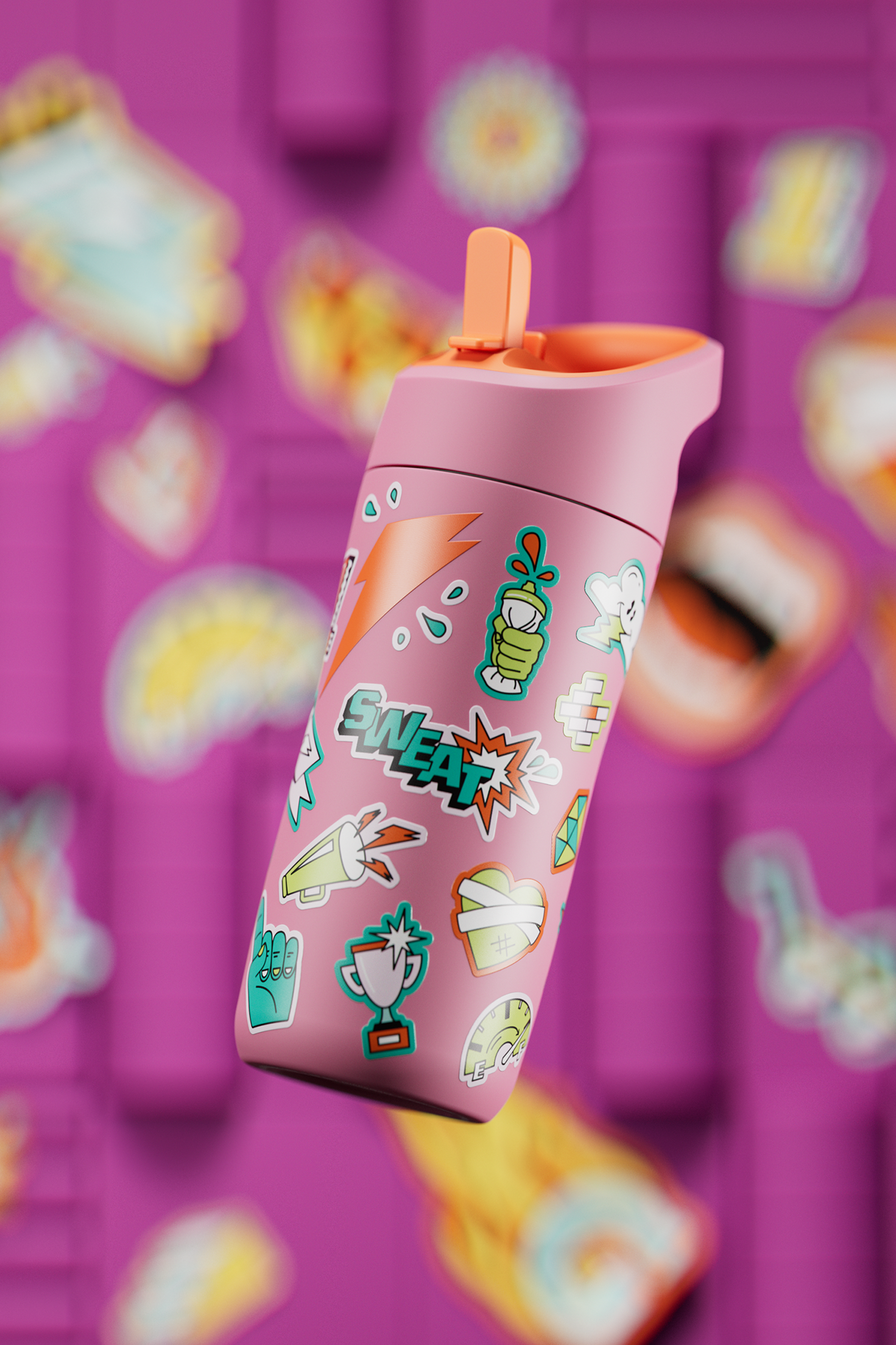 Rookie Stainless Steel Water Bottle - Sticker Pink - PDP Detail 1